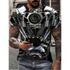 3D Mechanical Engine Printed T-Shirt Men Punk Rock Motorcycle Motor Parts Graphic Tees Summer Short Sleeve Round Neck Plus Size Casual Streetwear Top