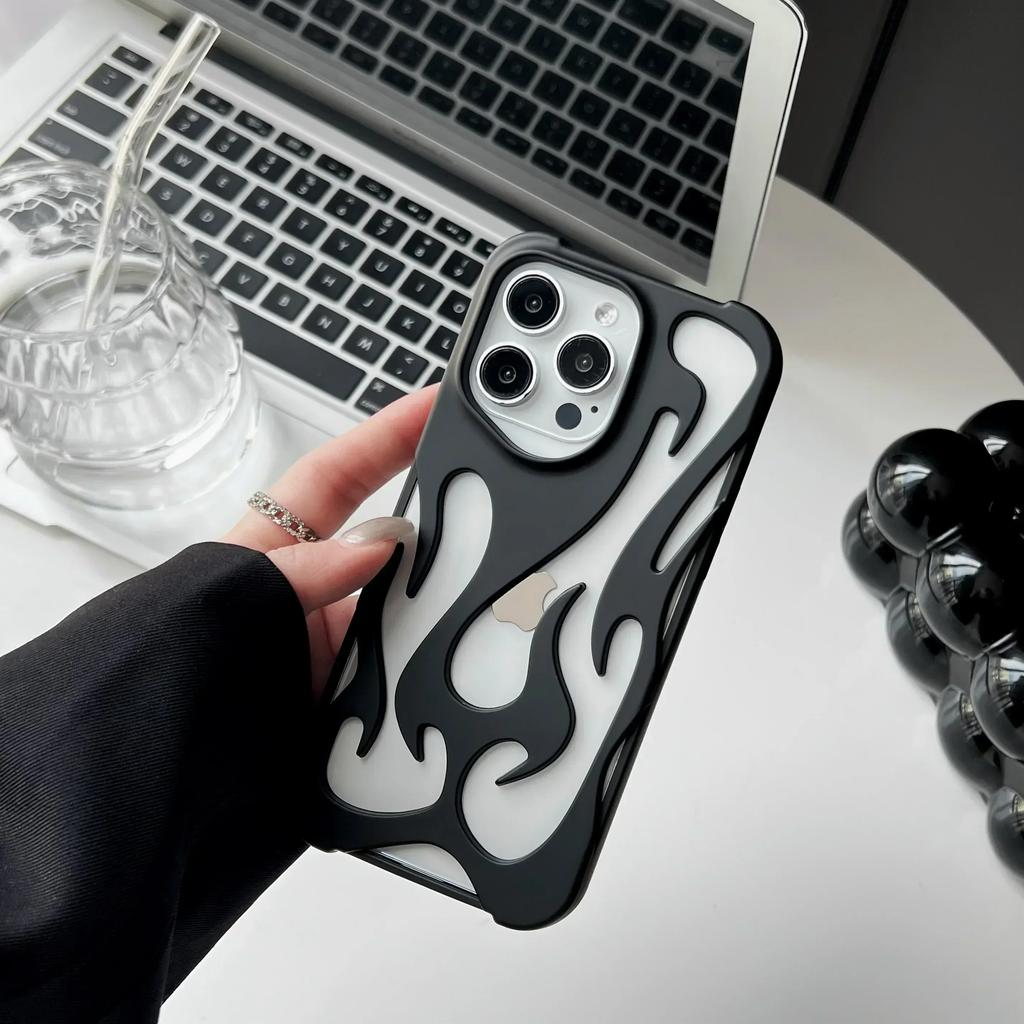 Fashion Matte 3D Hollowed Flame Phone Case For iphone 17 Air 16 Pro Max 15 Plus 14 13 12 11 Electroplated Soft Back Cover capa