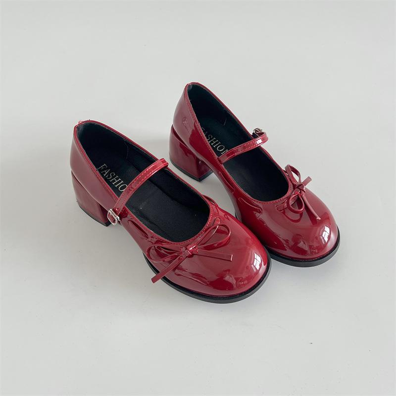 

Красные французские туфли-лодочки с круглым носком jk с юбкой на толстом высоком каблуке, женские туфли из маленькой кожи, новинка лета 2025 года, увеличивающие рост, туфли Мэри Джейн 40 бордовый