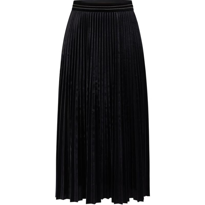 JUZUI Retro Elegant Velvet Pleated Midi Skirt L