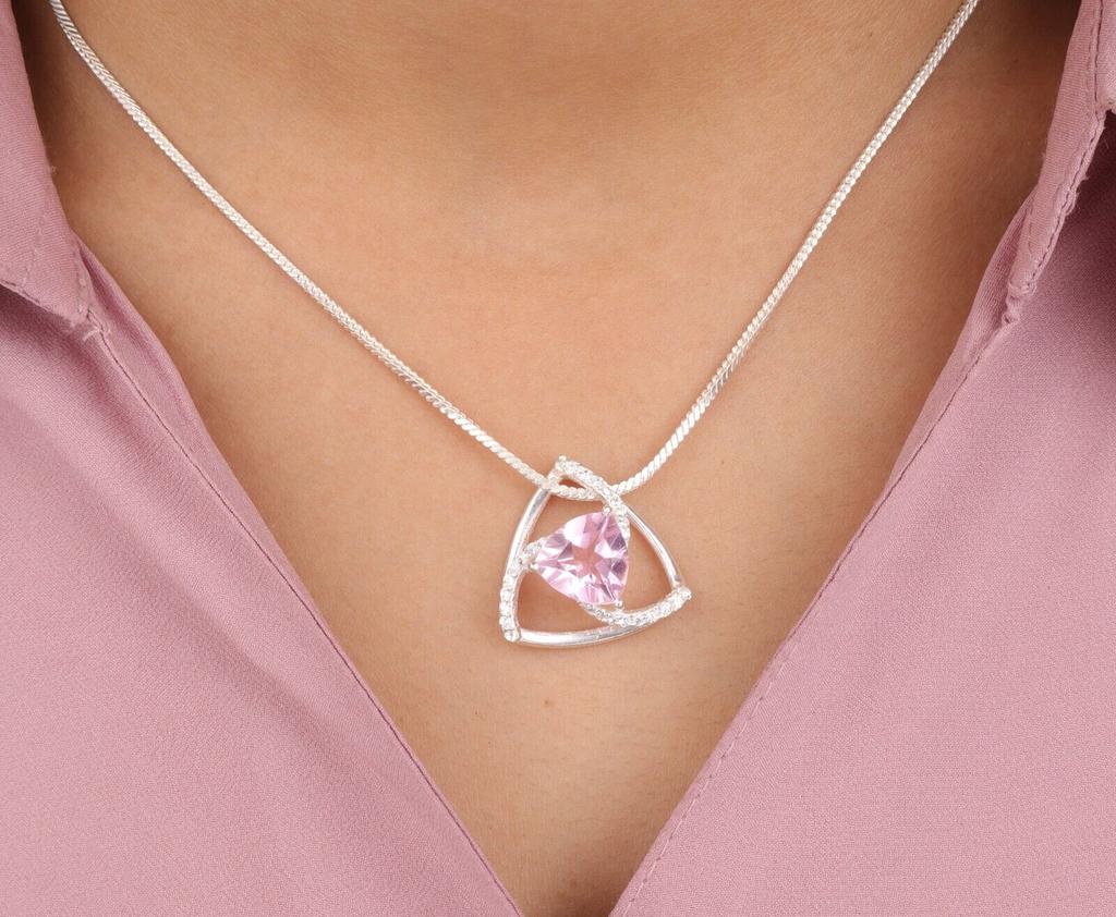 Morganite Gemstone 925 Solid Silver Jewelry Zircon Pendant Gift For Girlfriend CZP-10-7