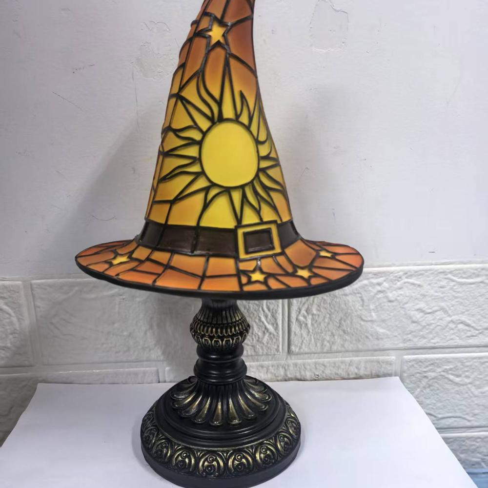 Stained Glass Witch Hat Lamp Halloween Hat Lamp Table Lamp for Living Room Home Bedroom Decorati