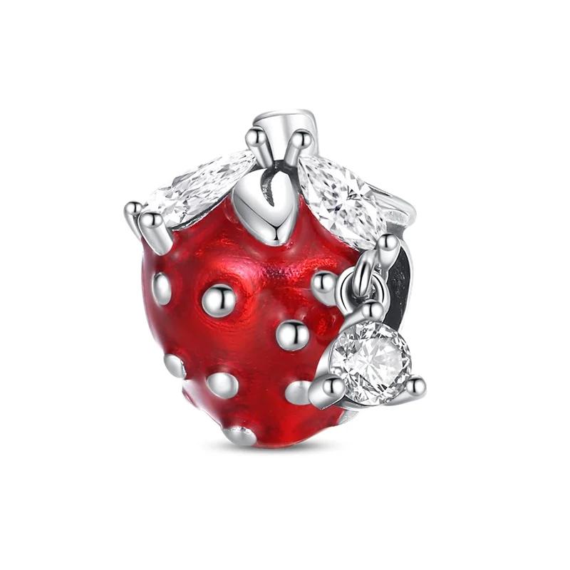 925 Silver Red Heart Flower Strawberry Charms Pendants for DIY Bracelet Necklace Jewelry Gift