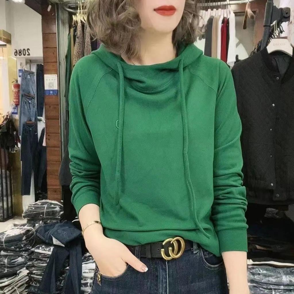 Spring Autumn New Fashion Solid Long Sleeve T-Shirts Women's Clothing Sweatshirt Casual Hooded Simplicity Thin Chic Korean Tops