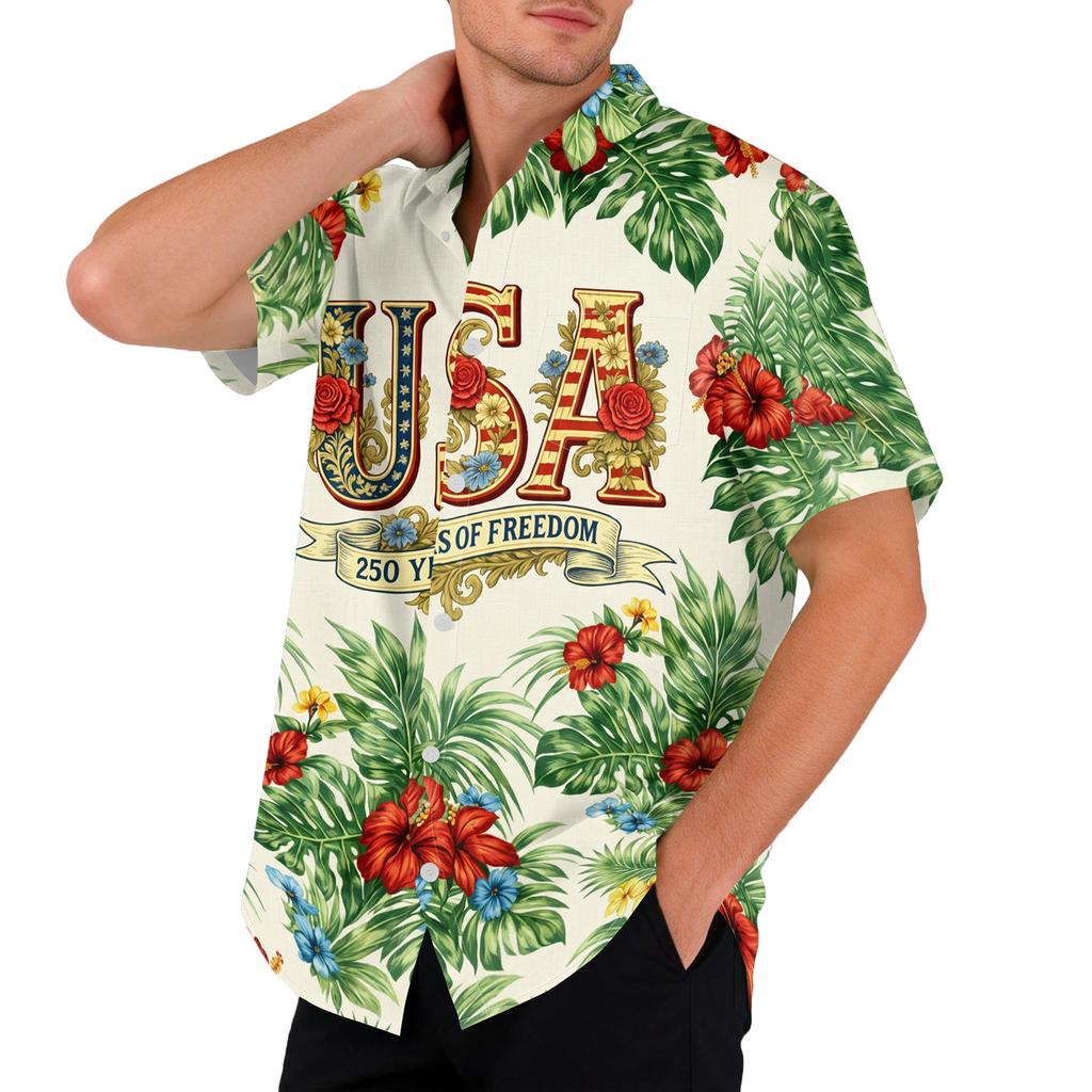Men's Casual Printed Short Sleeve Open Front Cardigan, Independence Day Festival Tops