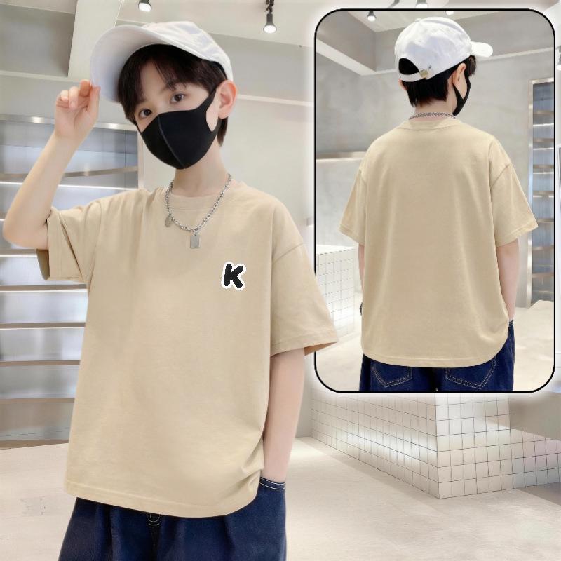 Kids' Cotton Letter Print Short Sleeve T-Shirt - Boys' Summer Wear, Trendy and Stylish Loose Fit Top