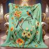 1pc 2D Floral Bird Leaf Theme Pattern Flannel Blanket, Soft HD Digital Print Cooling Blanket All-Season Use! Soft And Breathable 100% Polyester Fiber,