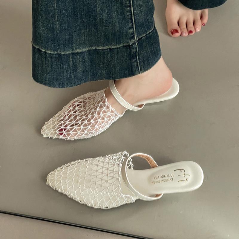 Stylish and simple mesh hollow bag head half slippers women's wear 2025 summer new temperament Roman cool slippers