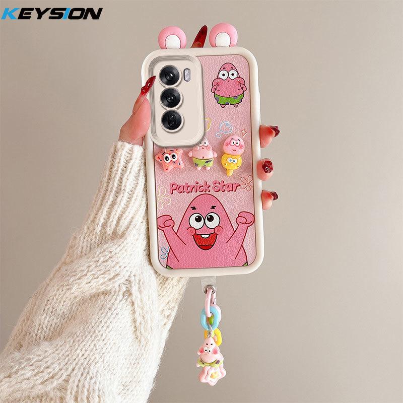 KEYSION Cute Ear 3D Cartoon Case for OPPO Reno12 Pro 5G with Bracelet Soft Silicone Shockproof Phone Cover for OPPO Reno 12 5G
