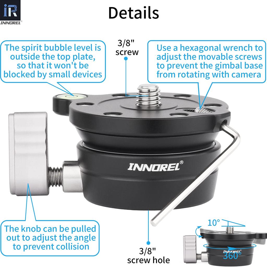 INNOREL LB50 Nivellierer Kamera-Nivellierer Justierung Niedriger Schwerpunkt aus Aluminiumlegierung Männlich Dick Maximale Tragfähigkeit Libelle für und Huffball-Tasche enthalten