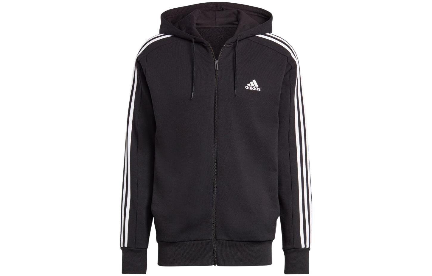 Adidas Essentials French Terry 3 Stripes Full Zip Hoodie Black|XXL