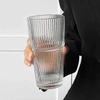 High-value Cold Drink Juice Coffee Cup with Lid and Straw, Vertical Striped Glass, Large Capacity Water Cup