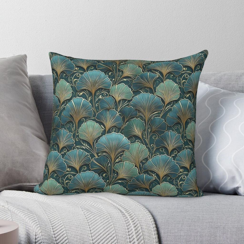 Metallic Nouveau Ginkgo Leaves Square Pillowcase Polyester Linen Velvet Printed Zip Decorative Car Cushion Cover