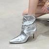 Women High Heels Ankle Boots Fashion Pointed Toe Leather Shoes Brand Designer New Winter 2025 Trend Goth Chelsea Botas Mujer