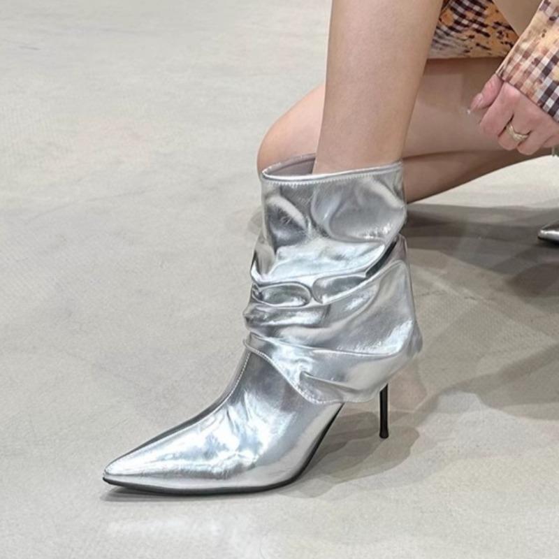 Women High Heels Ankle Boots Fashion Pointed Toe Leather Shoes Brand Designer New Winter 2025 Trend Goth Chelsea Botas Mujer