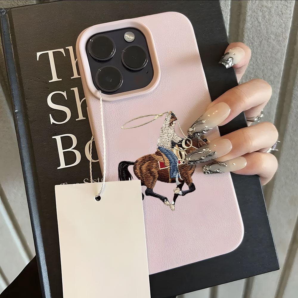 Vintage Cowboy Horse Embroidery Case For iPhone 17Air 16 15 14 13 12 11 Pro Max Plus Luxury Retro Shockproof Soft Leather Cover