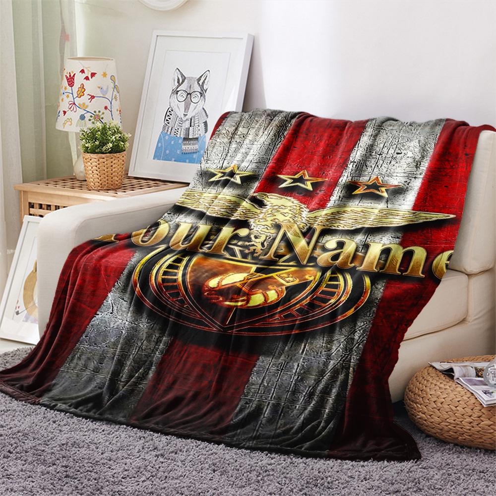 1PC Benfica Crest Custom Name Patterned Flannel Blanket Suitable For All Seasons For Home Decor Warmth And Comfort Gifts Holiday Present