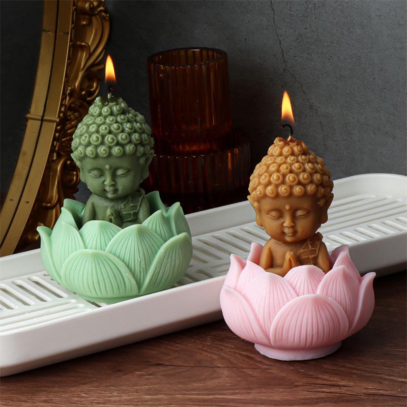 Lotus Candlestick Silicone Mold 3D Buddha Statue Shape Candle Mold Aromatherapy Gypsum Mold Concrete Plush Flower Pot Mold