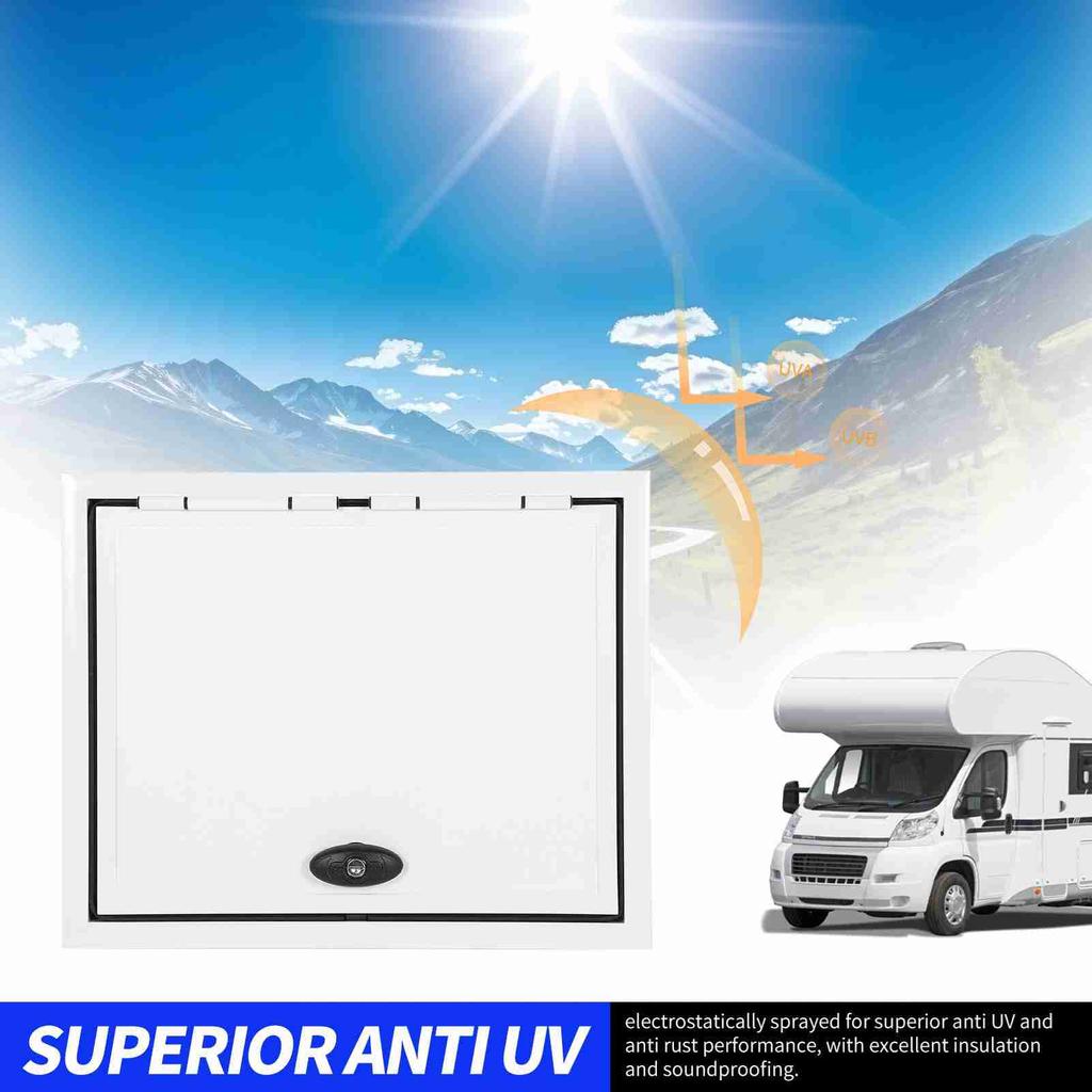 20 X 16in RV Baggage Door with Safety Lock 120 Deg Opening UV Resistant Heavy Duty Cargo Hatch Door for Trailer