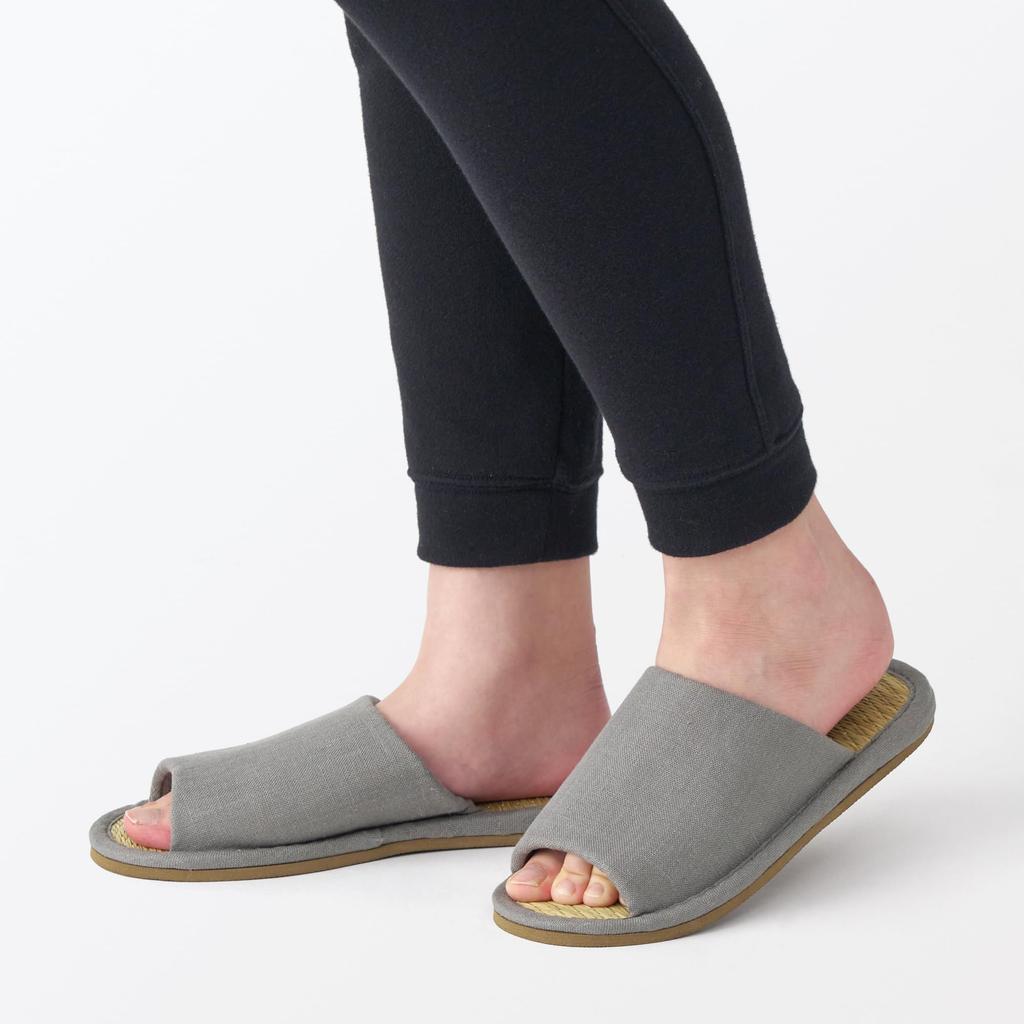 MUJI Igusa Open Size 84774522 Slippers, Front, Gray, 23.5 Cm,