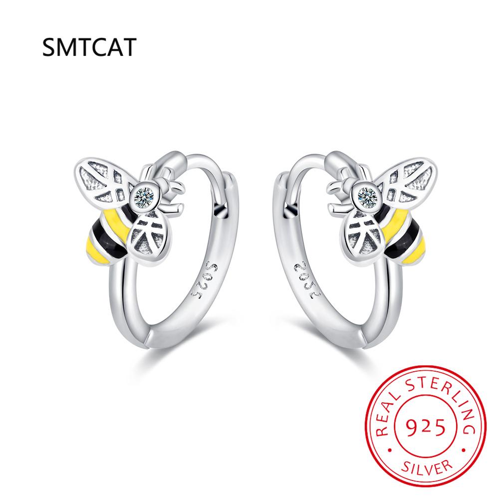 Baby Princess 925 Silver Insect Ear Buckles Cute Honey Bee Hoop Earring For Girl Woman Beautiful Aros Huggies Earring Jewelry