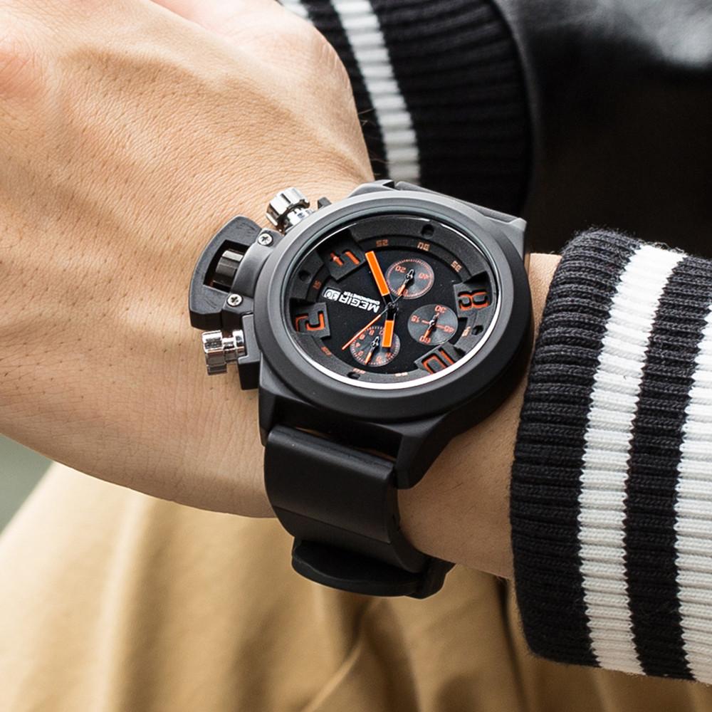 MEGIR Men Watches Luxury Sport Chronograph Waterproof Date Fashion Quartz Wristwatch Big Dial Silicone Strap Clock Relogio Masculino 2002