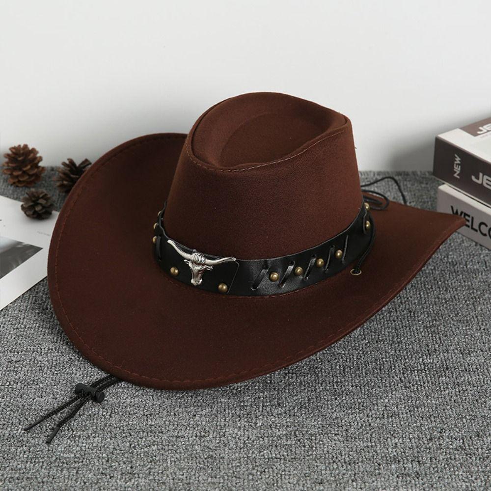 Cow Head Western Cowboy Hat Wide Brim Visor Caps Cool Knight Hat  Cosplay