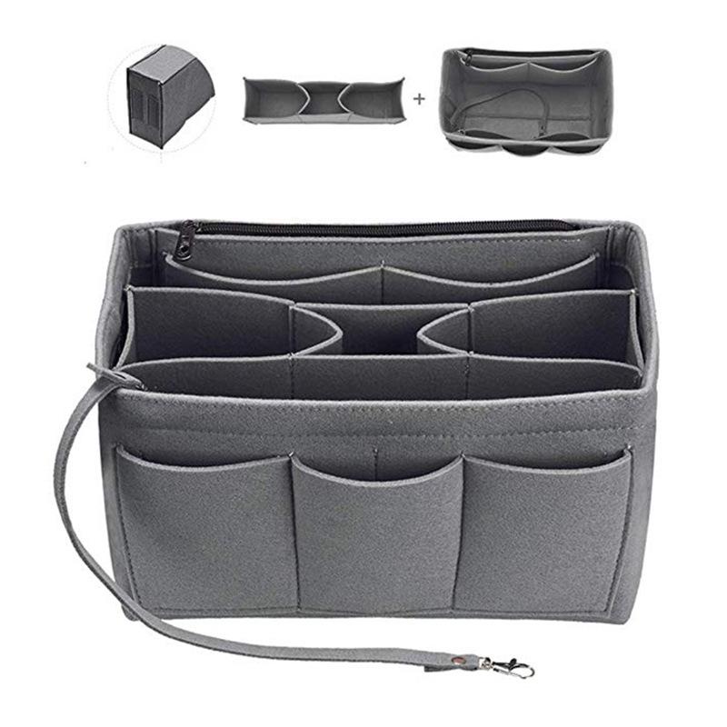 Large Capacity Felt Liner Makeup Bag with Detachable Medium Bag Organizer