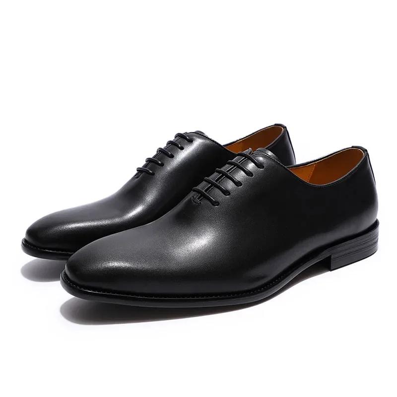 Fashion Designer Genuine Leather Mens Wholecut Oxford Shoes Luxury Brand Black Brown Dress Shoes for Business Office Formal Wear