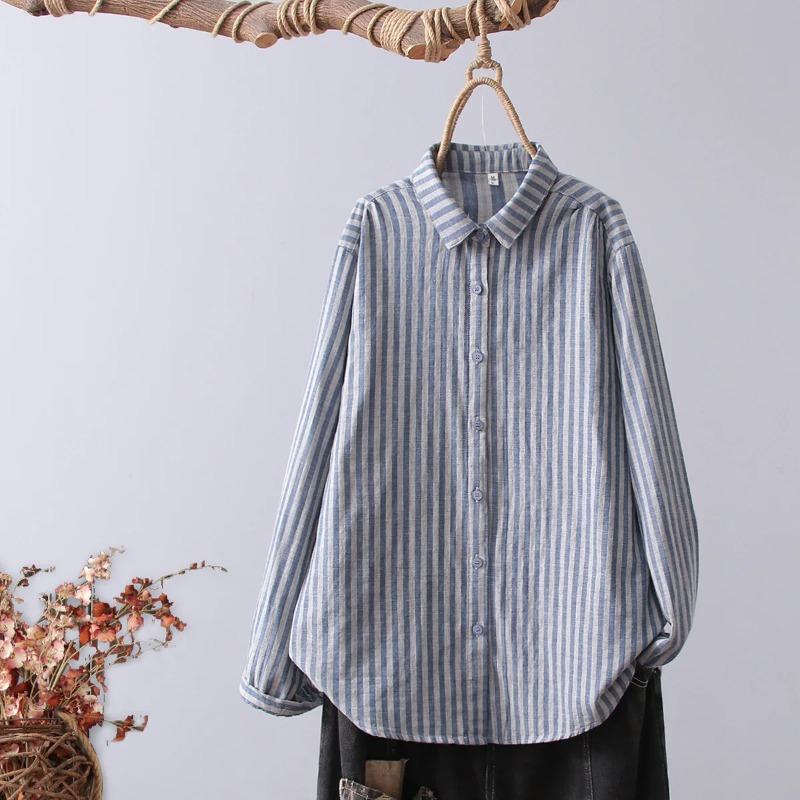 Women Striped Blouse Autumn Elegant Shirts Casual Loose Long Sleeve Fashion Button Up Tunic Blusas Femininas