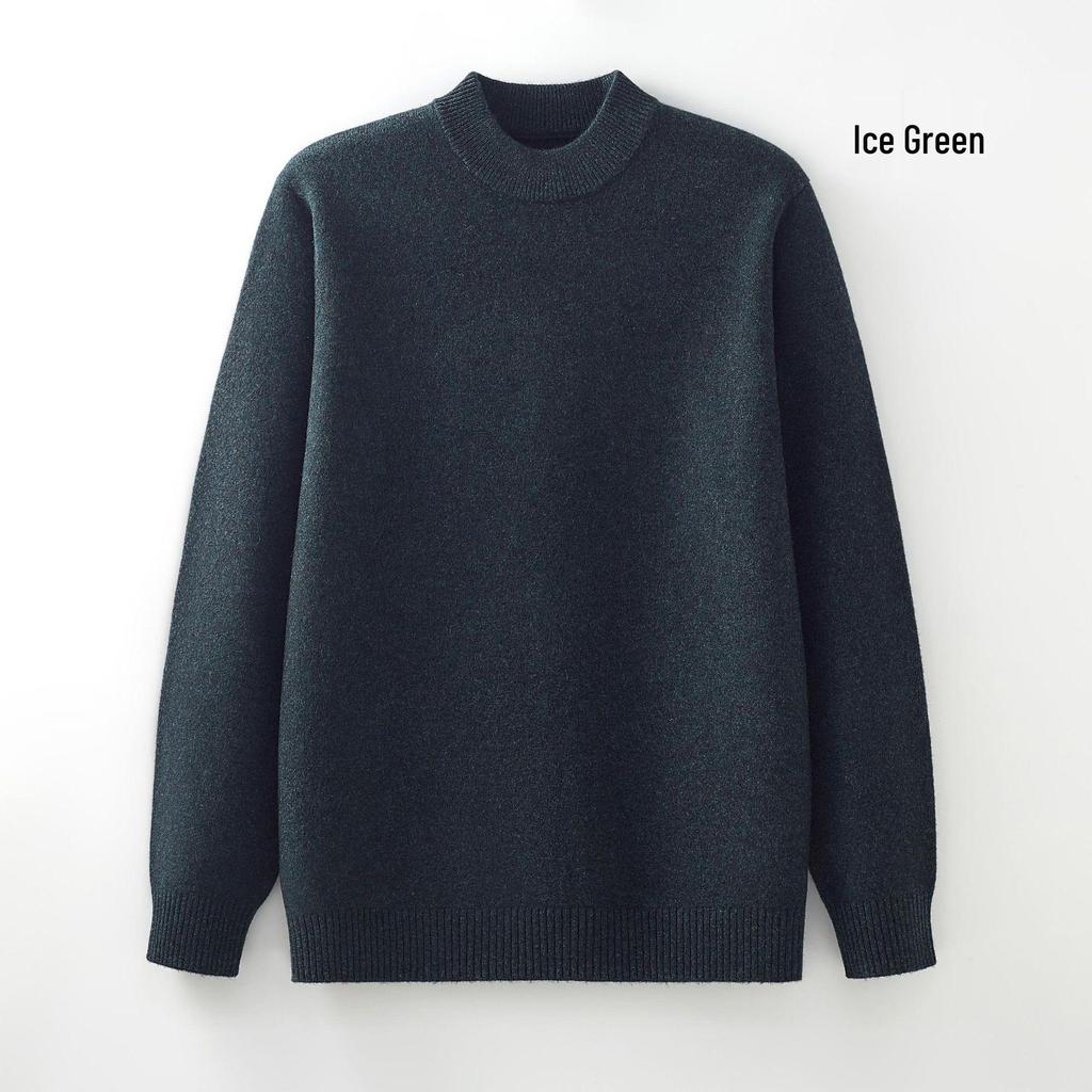 2025 Men's Pure Wool Round Neck Knit Sweater - Casual Long Sleeve Autumn/Winter Collection