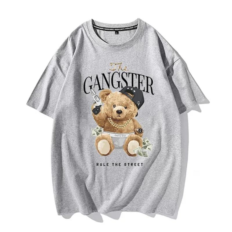 Tricouri Noi pentru Bărbați Bumbac de Înaltă Calitate Imprimeu Urs Desen Animat Mânecă Scurtă Streetwear Top Haine Femei Bărbați Modă Tricou Supradimensionat
