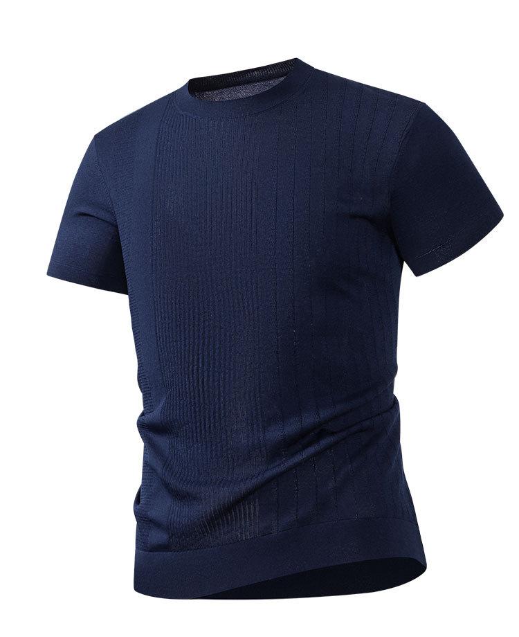 Summer Light Luxury Silk Smooth and Comfortable Round Neck Knitted Mulberry Silk Short Sleeved T-shirt for Men