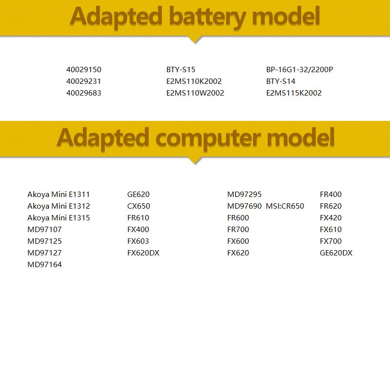 Replacement Battery BTY-S14 BTY-S15 for MSI GE60 GE70 CR650 FR600 E1315 E1312 FR700 FX700 FX603 Laptop Battery