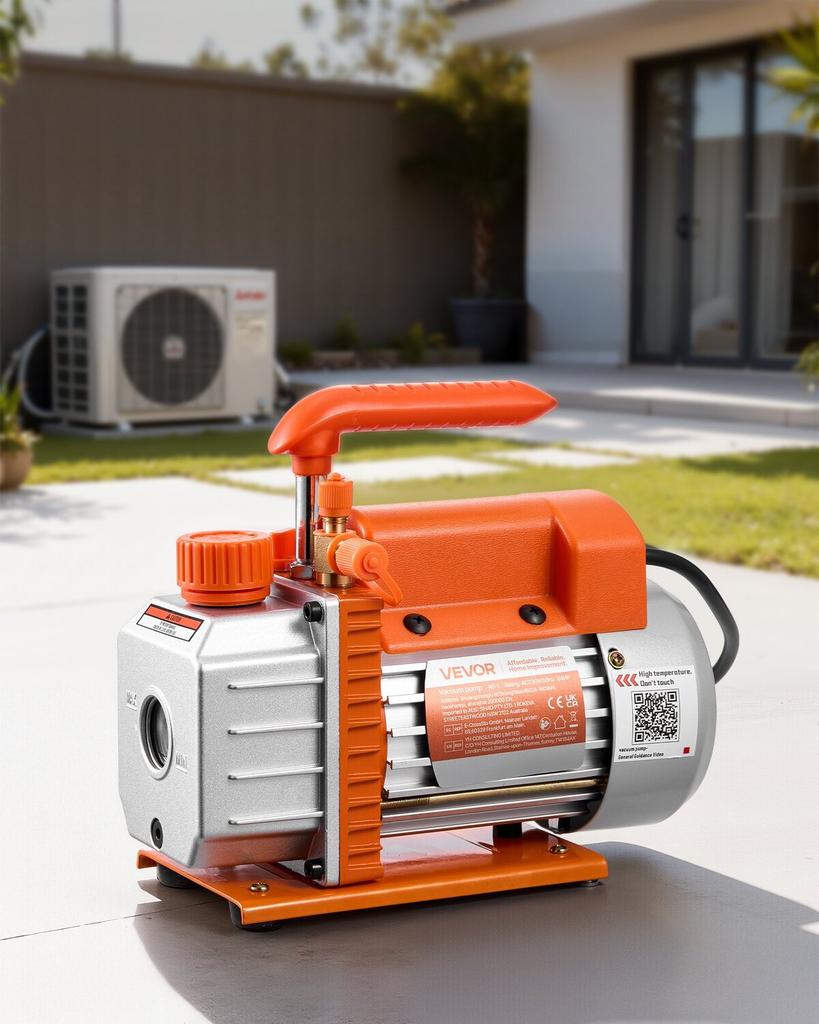 Vacuum Pump, 3.5 CFM 99 L/min, HVAC Single Stage Rotary Vane AC Vacuum Pump, for R134a R22 R410a Systems, 4 Pole Motor, for Automotive Air Conditioner