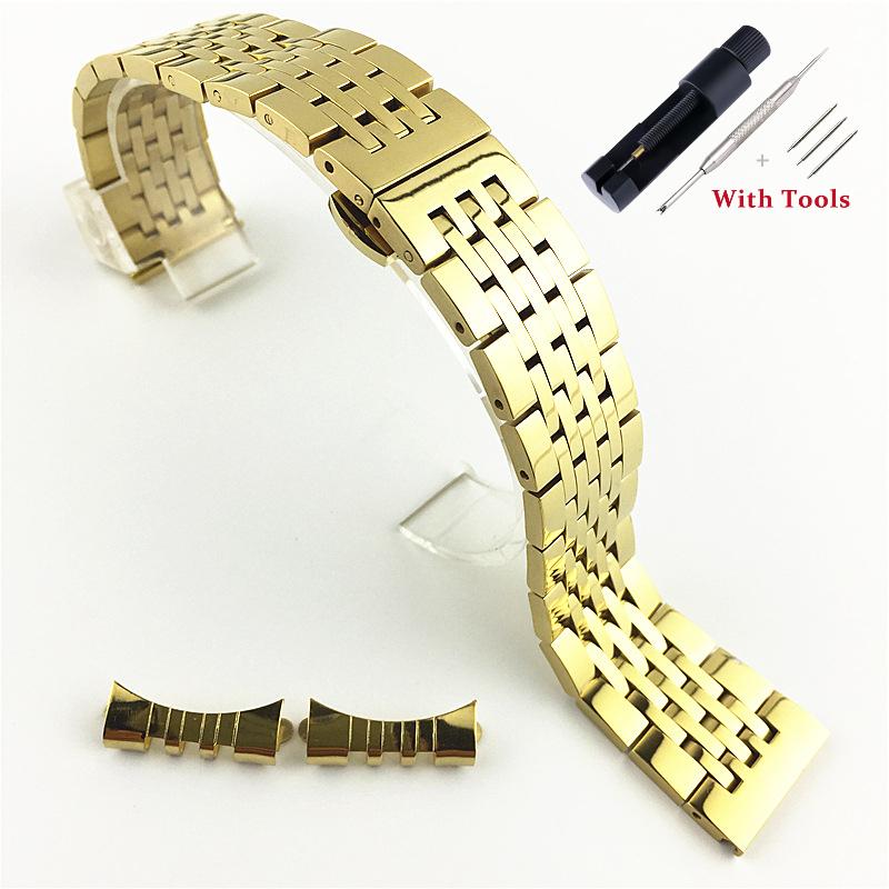 12mm 14mm 16mm 18mm 19mm 20mm 21mm 22mm Solid Stainless Steel Watch Strap Flat Head / Elbow Dual Purpose Butterfly Clasp Strap