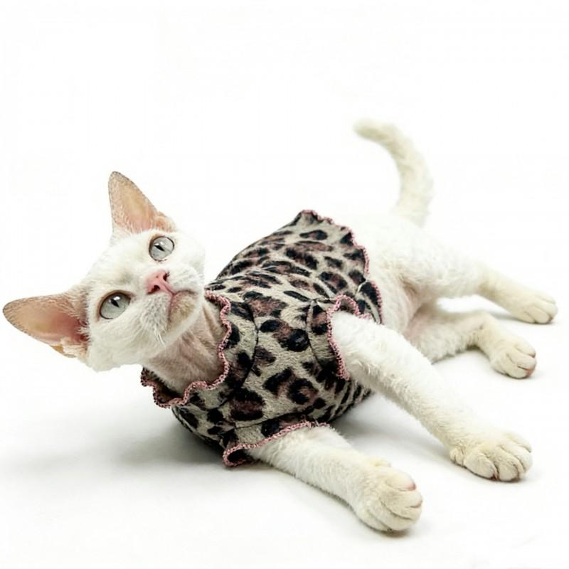 Let Ærmeløs Leopardmønstret Kattekjole Devon Rex Kort Håret Kat Åndbar Kæledyrstøj