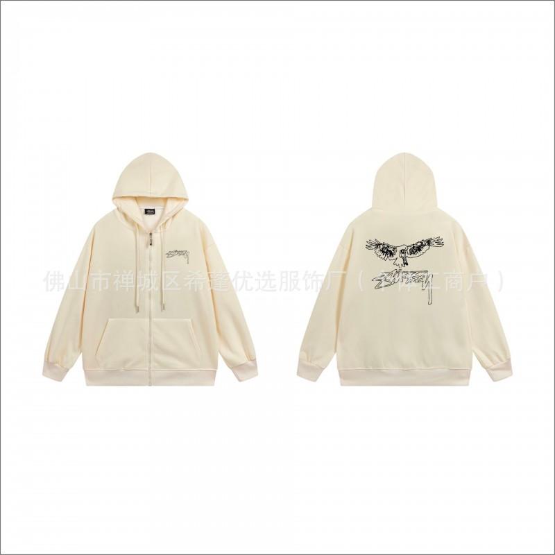 Stu Unisex Hooded Zip-Up Sweatshirt With Letter Print Fleece-Lined Oversized Fit Winter Casual Wear