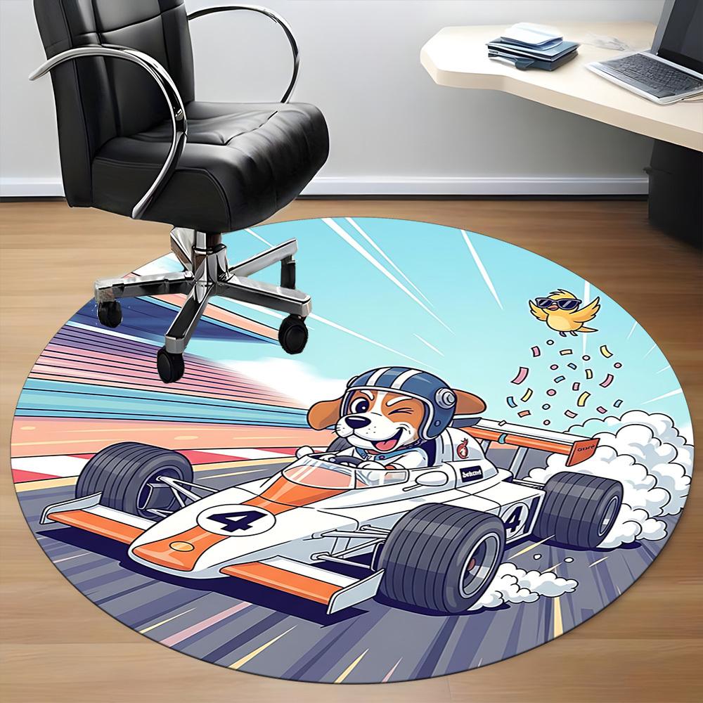 1pc Racing Pup Office Round Area Rug, Mat Suitable ForOffice, Under Office Chairs Bedroom Living Room Home Decor, Room Deco