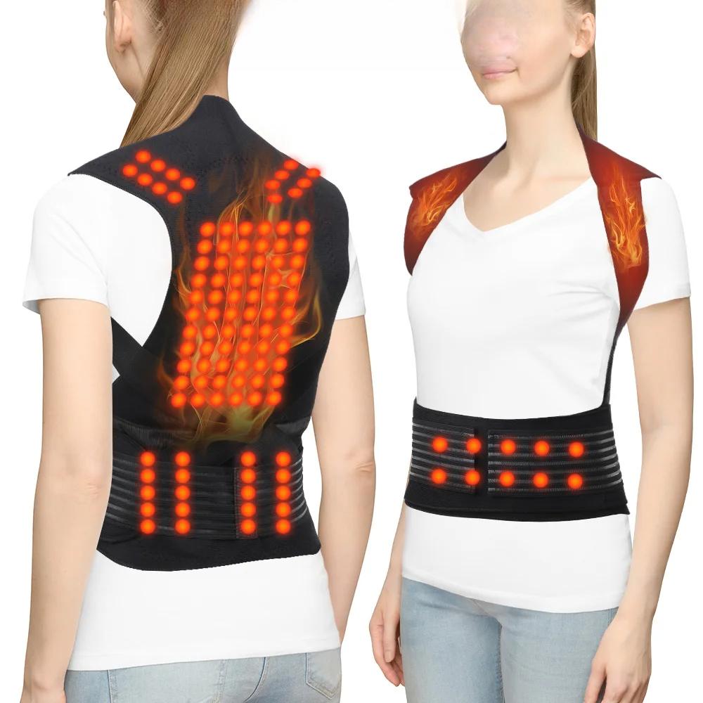 Tourmaline 111pcs Magnets Heated Vest Posture Corrector Waist Brace Self Heating Lumbar Pad Corset for Back Support Pain Relief