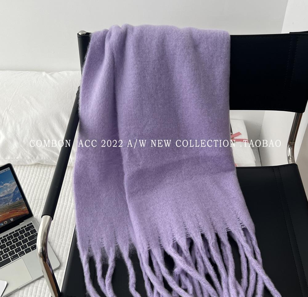 Winter new solid color versatile thickened scarf mohair fringed soft waxy warm student scarf women
