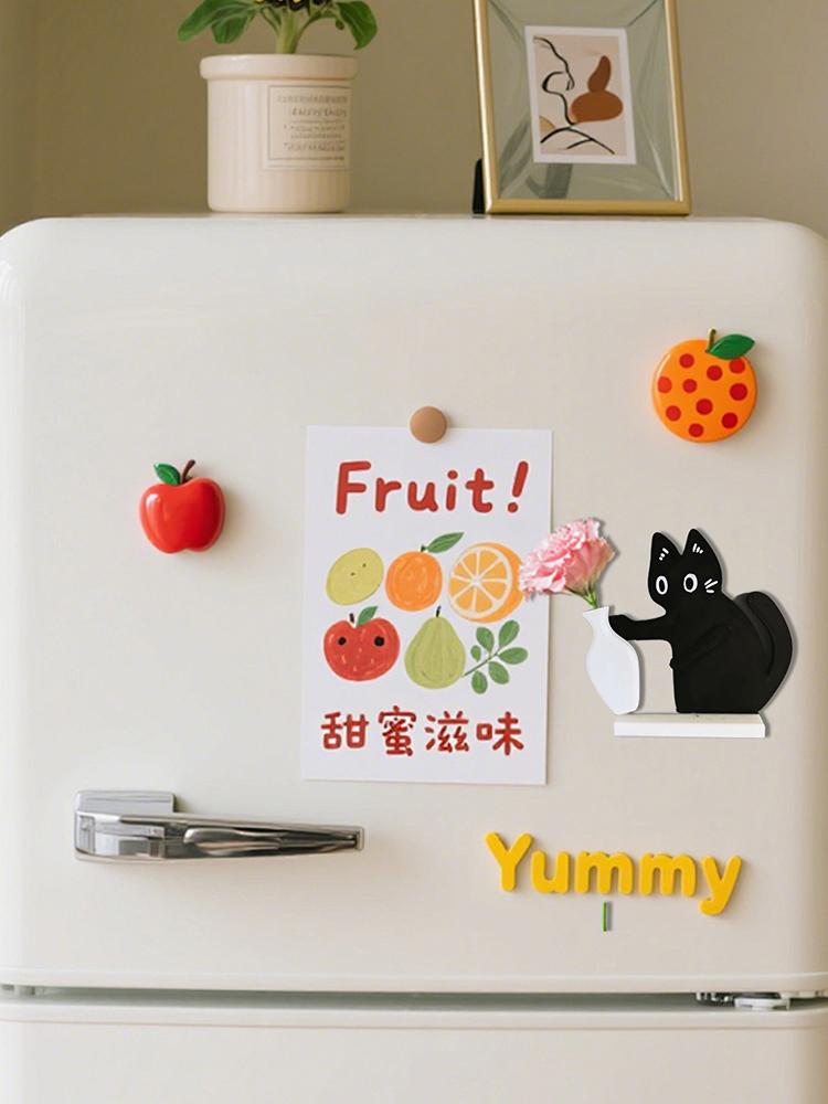 Černá kočka tlačící vázu Dekorace Kolekce kočičích vousů a Pamětní krabička Magnet na lednici Domácí kancelář Dekorace Perfektní dárek pro milovníky koček