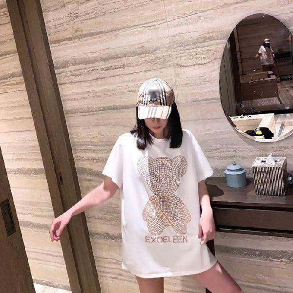 

Cotton gold diamond sparkling hot diamond medium and long T-shirt women s short sleeve 2025 spring and summer new women s clothing loose fashion top 3XL білий