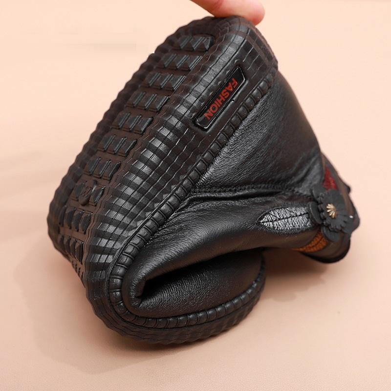 Winter Genuine Leather Women Ankle Boots Shoes Women Thick Plush Warm Casual Ankle Boots Mother Waterproof Non-slip Booties