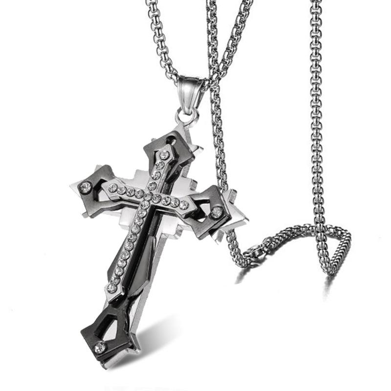 Multi Diamond Cross Titanium Steel Cast Necklace for Men and Women, Necklace Accessories