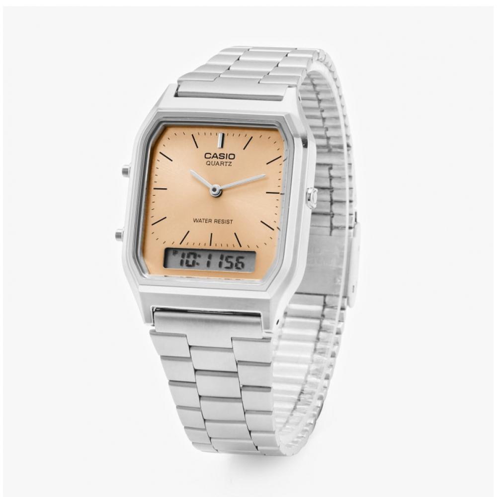 Casio Aq 230a 4amqydf  Aq 230a 4a  Analog Digital Square Vintage Retro Public Metal Watch
