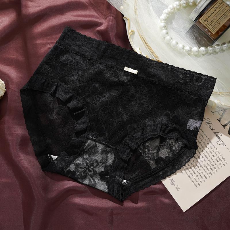

Женские французские чистые сексуальные кружевные трусики средней посадки удобные дышащие трусы XL чёрный