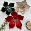 Flannel Fabric Christmas Artificial Flowers Plastic Glitter Xmas Decorative Flowers DIY 18cm Glitter Poinsettia New Year