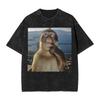 Harajuku Gewaschene Hemden Lustiger Denkender Affe Meme Merch Retro T-Shirts Oversize Streetwear Kurzarm Bedruckte Oberteile T-Shirts
