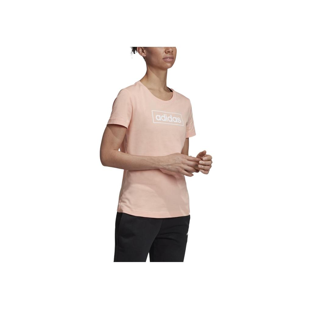 Adidas Solid Color Letter Logo Sports Fitness Short Sleeve T-Shirt Women Tops Pink EI4584